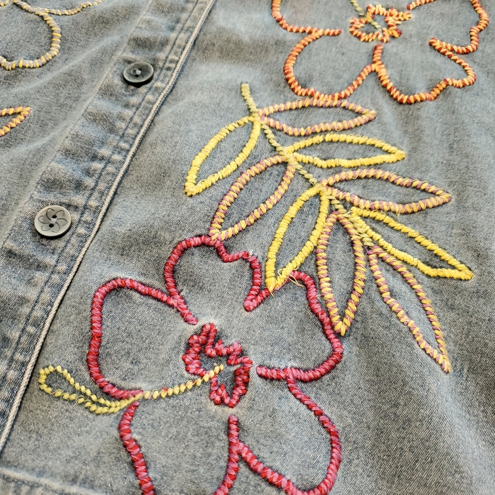 Vintage Denim Button Down Floral Embroidery Bechamel Large - Picture 9 of 14